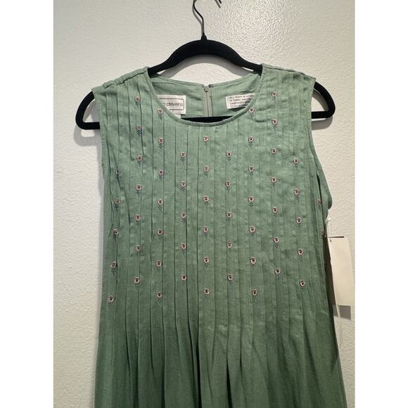 Karin Stevens Embroidered Floral Dress Women’s Size 8 Maxi Linen Blend Green - Picture 2 of 9